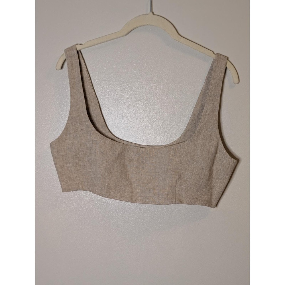 Paris Georgia Natural‎ Linen Crop Top Beige Scoop Neck Side Zip Size M